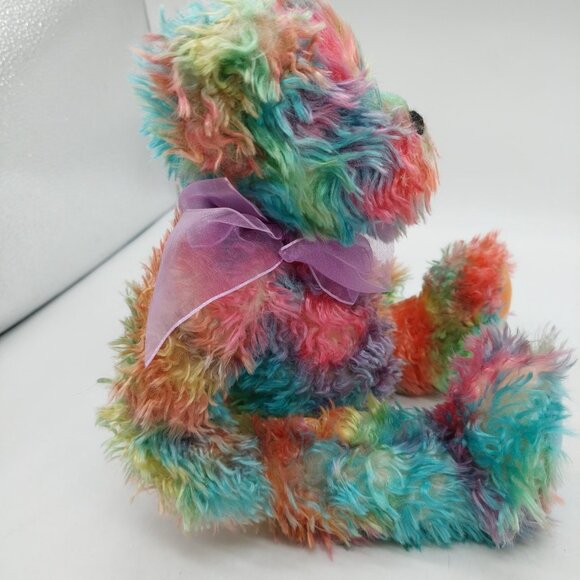 Dylan Progressive Plush Teddy Bear Tie-Dye Pastel Colorful Purple Ribbon 8" - Picture 2 of 7